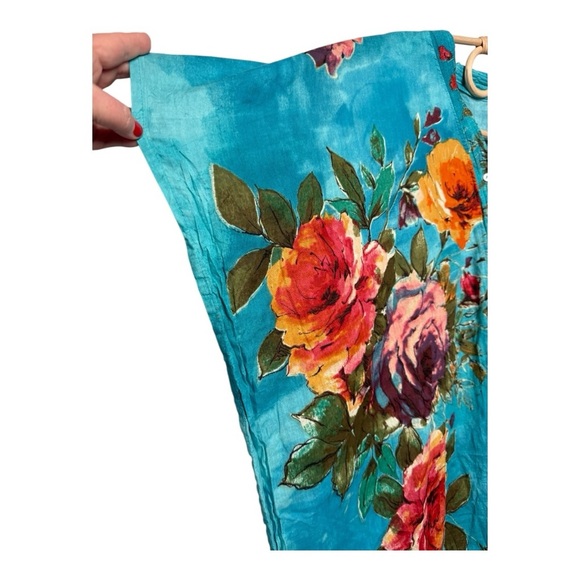 Aqua Bold Floral Split‎ Neck Button Womens Kaftan Aloha Tropical Cover Up OSFA - Picture 9 of 11